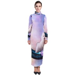 Cute Little Maltese Puppy On The Moon Turtleneck Maxi Dress by FantasyWorld7