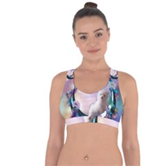 Cute Little Maltese Puppy On The Moon Cross String Back Sports Bra by FantasyWorld7