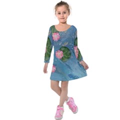 Water Lillies Kids  Long Sleeve Velvet Dress by lwdstudio