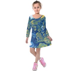 Churning Waters Kids  Long Sleeve Velvet Dress by lwdstudio