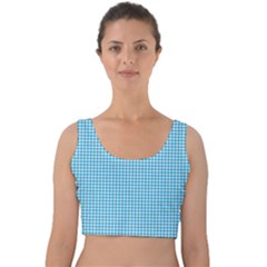 Oktoberfest Bavarian Blue Houndstooth Check Velvet Crop Top by PodArtist