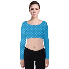 Mini White Polkadots On Oktoberfest Bavarian Blue Velvet Long Sleeve Crop Top by PodArtist