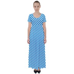 Oktoberfest Bavarian Blue And White Small Candy Cane Stripes High Waist Short Sleeve Maxi Dress by PodArtist