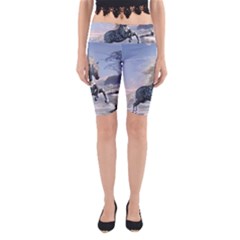 Wonderful Wild Fantasy Horse On The Beach Yoga Cropped Leggings by FantasyWorld7