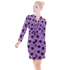 The Sky Is Not The Limit For Beautiful Big Flowers Button Long Sleeve Dress by pepitasart