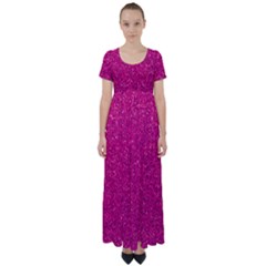 Hot Pink Glitter High Waist Short Sleeve Maxi Dress by snowwhitegirl