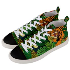 Tropical Pelican Tiger Jungle Black Men s Mid-top Canvas Sneakers by snowwhitegirl