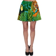 Tropical Pelican Tiger Jungle Blue Skater Skirt by snowwhitegirl