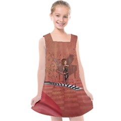 Cute Fairy Dancing On A Piano Kids  Cross Back Dress by FantasyWorld7