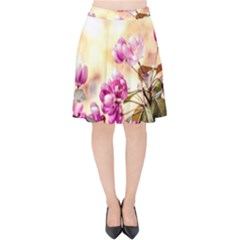 Paradise Apple Blossoms Velvet High Waist Skirt by FunnyCow