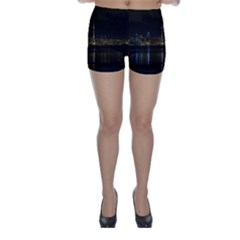 City River Water Cityscape Skyline Skinny Shorts by Nexatart