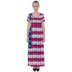 Usa Flag Halloween Holiday Nightmare Stripes High Waist Short Sleeve Maxi Dress by PodArtist