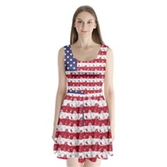 Usa Flag Halloween Holiday Nightmare Stripes Split Back Mini Dress  by PodArtist