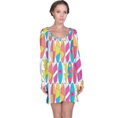 Mini Rainbow Colored Waikiki Surfboards  Long Sleeve Nightdress by PodArtist