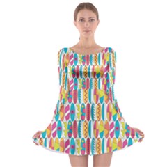 Rainbow Colored Waikiki Surfboards  Long Sleeve Skater Dress by PodArtist