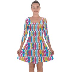 Rainbow Colored Waikiki Surfboards  Quarter Sleeve Skater Dress by PodArtist