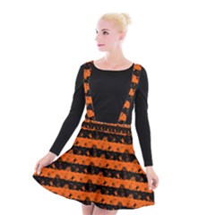 Orange And Black Spooky Halloween Nightmare Stripes Suspender Skater Skirt by PodArtist