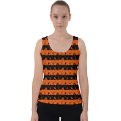 Orange And Black Spooky Halloween Nightmare Stripes Velvet Tank Top by PodArtist