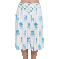 Oktoberfest Bavarian October Beer Festival Motifs In Bavarian Blue Velvet Flared Midi Skirt by PodArtist