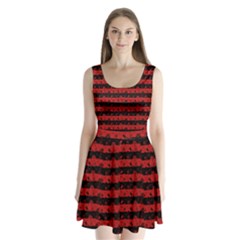 Blood Red And Black Halloween Nightmare Stripes  Split Back Mini Dress  by PodArtist