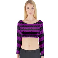 Zombie Purple And Black Halloween Nightmare Stripes  Long Sleeve Crop Top by PodArtist