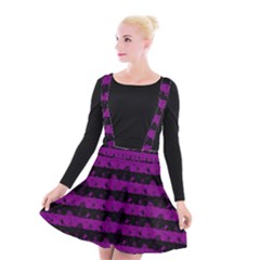 Zombie Purple And Black Halloween Nightmare Stripes  Suspender Skater Skirt by PodArtist