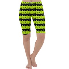 Slime Green And Black Halloween Nightmare Stripes  Cropped Leggings  by PodArtist