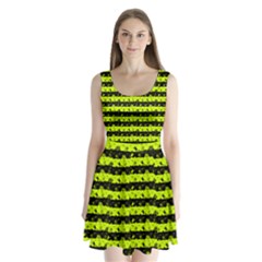 Slime Green And Black Halloween Nightmare Stripes  Split Back Mini Dress  by PodArtist