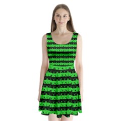 Monster Green And Black Halloween Nightmare Stripes  Split Back Mini Dress  by PodArtist