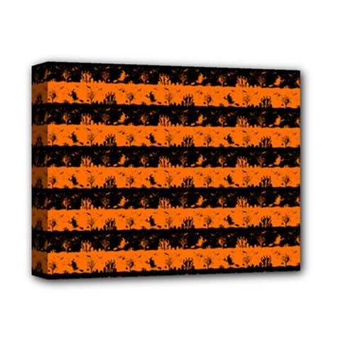 Dark Pumpkin Orange And Black Halloween Nightmare Stripes  Deluxe Canvas 14  X 11  (stretched) by PodArtist