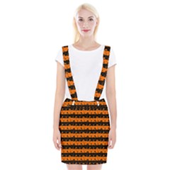 Dark Pumpkin Orange And Black Halloween Nightmare Stripes  Braces Suspender Skirt by PodArtist