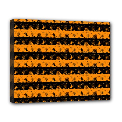 Pale Pumpkin Orange And Black Halloween Nightmare Stripes  Deluxe Canvas 20  X 16  (stretched) by PodArtist