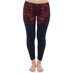 Red And Black Leather Red Lace By Flipstylez Designs Classic Winter Leggings by flipstylezfashionsLLC