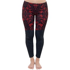 Red And Black Leather Red Lace Design By Flipstylez Designs Classic Winter Leggings by flipstylezfashionsLLC