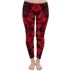 Bright Red Fashion Lace Design By Flipstylez Designs Classic Winter Leggings by flipstylezfashionsLLC