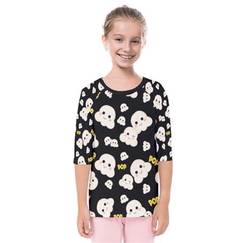 Cute Kawaii Popcorn Pattern Kids  Quarter Sleeve Raglan Tee by Valentinaart