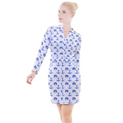 Vintage Face Anchor Blue Button Long Sleeve Dress by snowwhitegirl