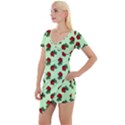 Red Roses Green Short Sleeve Asymmetric Mini Dress View1