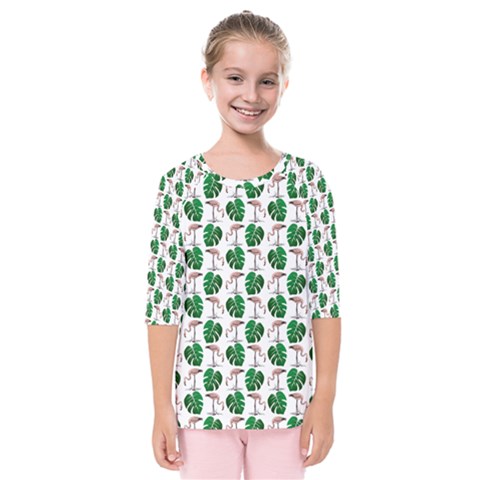 Flamingo Leaf Patttern Kids  Quarter Sleeve Raglan Tee by snowwhitegirl