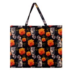 Girl With Roses And Anchors Black Zipper Large Tote Bag by snowwhitegirl