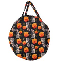 Girl With Roses And Anchors Black Giant Round Zipper Tote by snowwhitegirl