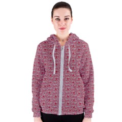 Retro Red Pattern Women s Zipper Hoodie by snowwhitegirl