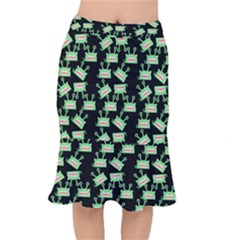 Green Alien Monster Pattern Black Mermaid Skirt by snowwhitegirl