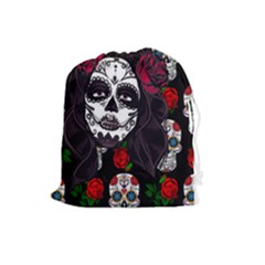 Mexican Skull Lady Drawstring Pouch (large) by snowwhitegirl