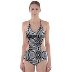 Black And White Pattern Cut-out One Piece Swimsuit by Simbadda