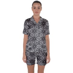 Black And White Pattern Satin Short Sleeve Pyjamas Set by Simbadda