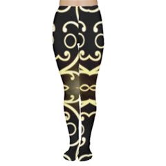 Black Embossed Swirls In Gold By Flipstylez Designs Tights by flipstylezfashionsLLC