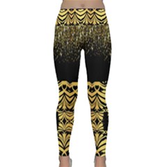 Black Vintage Background With Golden Swirls By Flipstylez Designs Lightweight Velour Classic Yoga Leggings by flipstylezfashionsLLC