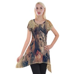 Head Horse Animal Vintage Short Sleeve Side Drop Tunic by Simbadda
