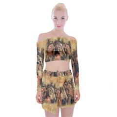 Head Horse Animal Vintage Off Shoulder Top With Mini Skirt Set by Simbadda